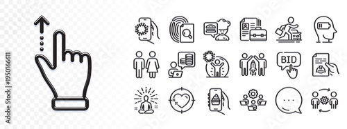 Inspect, Bid offer and Partnership line icons for web app. Glare of light effect. Message icon. Pack of Yoga, Heart target, Touchscreen gesture pictogram icons. Vector