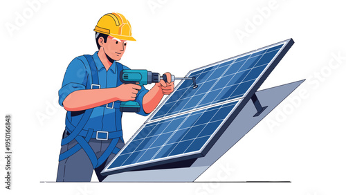 Solar Panel Installation: A technician meticulously installs a solar panel, embodying the future of renewable energy and sustainability.