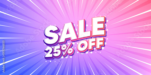 Sale sun rays gradient banner. Light burst background. Sale 25 percent off discount. Promotion price offer sign. Retail badge symbol. Gradient sun rays. Sunburst light. Vector