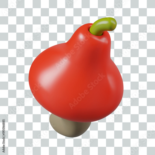 Bright red cashew fruit with nut. Exotic nutritional product. Vector vitamin food in realistic style