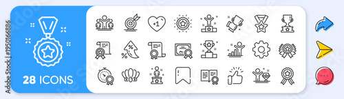 Success line icons. Interest rate, AI generate, Inflation icons. Winner cup, goal target, certificate. Reward, medal with ribbon, crown icons. Award, winner podium, first place success. Vector