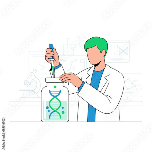 Scientist working with DNA sample in laboratory, biotechnology research concept