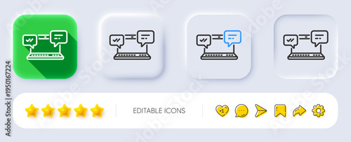 Internet Messages line icon. Neumorphic, Flat shadow, 3d buttons. Chat or Conversation sign. Computer communication symbol. Line internet Chat icon. Social media icons. Vector