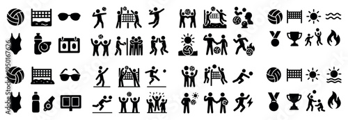 Sports icons with volleyball trophy sun minimal