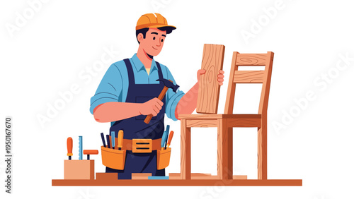 Crafting Legacy: A skilled carpenter, immersed in the art of woodwork, meticulously shapes a piece of timber with precision, showcasing the dedication of skilled hands and a craftsman's passion.
