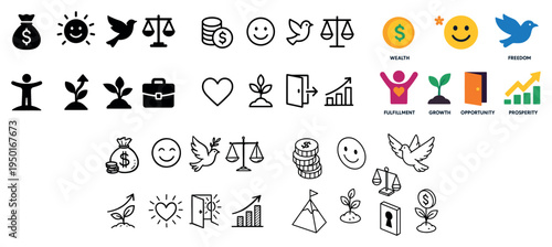 Growth icons with coin dove plant outline