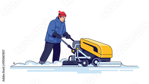 Snow Removal: A dedicated individual navigates the winter landscape, skillfully operating a snow removal machine, ensuring pathways remain clear. 