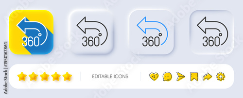 360 degrees line icon. Neumorphic, Flat shadow, 3d buttons. VR simulation sign. Panoramic view symbol. Line 360 degrees icon. Social media icons. Vector