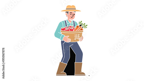 Farmer's Harvest: An illustrated farmer, brimming with pride, carries a basket overflowing with freshly picked vegetables. A celebration of bounty and hard work.