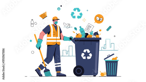 Dedicated Sanitation Work: A sanitation worker diligently manages recycling, demonstrating commitment to environmental preservation.