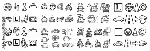 Driving icons with car wheel road outline