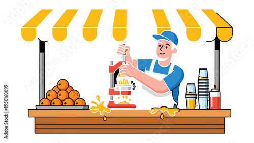 Fresh Juice Vendor: A vibrant street vendor expertly squeezes fresh oranges, crafting a refreshing and delicious juice with a burst of flavor.
