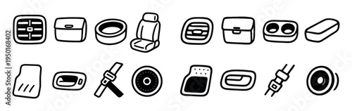 Automotive icons with seat belt and speaker outline