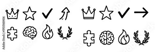 Award icons with crown star check outline