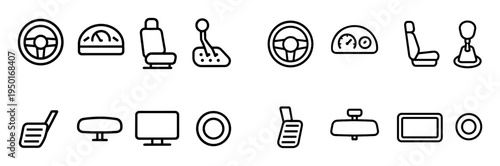 Automotive icons with steering wheel and seat outline