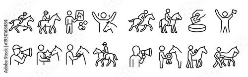 Equestrian icons with rider horse outline