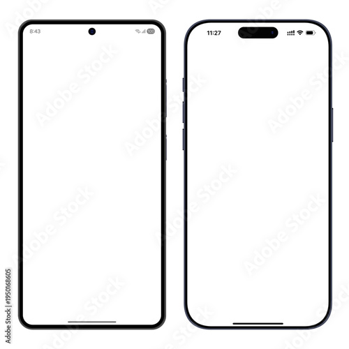 Vector illustration of generic Android and iOS mobile phones front view.