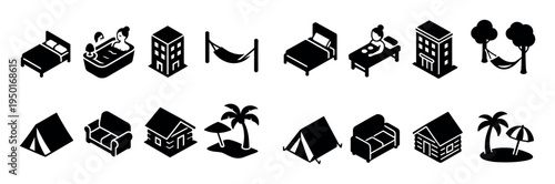 Travel icons with hammock bed minimal