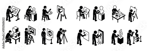 Art icons with easel camera sculpture outline