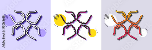 Squad line icon. Halftone dotted pattern. Gradient icon with grain shadow. Team work sign. Fist bump symbol. Line squad icon. Various designs. Vector