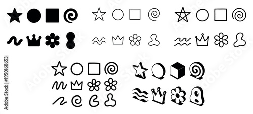 Shapes icons with star circle square outline simple