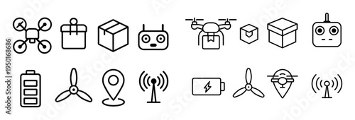 Drone icons with controller and parcel outline