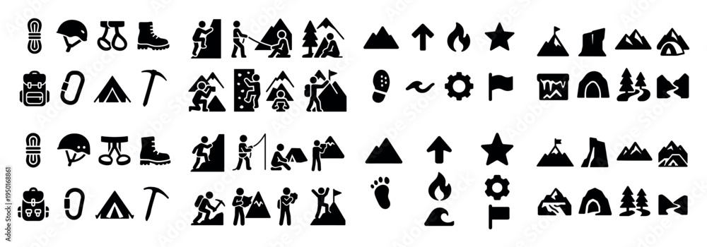Naklejka premium Outdoor icons with tent boot mountain minimal
