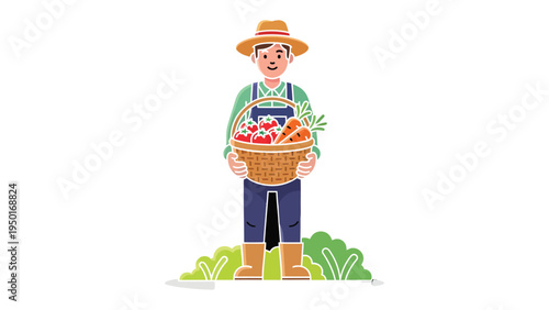 Harvest Bounty: An illustration of a farmer holding a basket overflowing with fresh produce, a symbol of abundance and agricultural bounty.