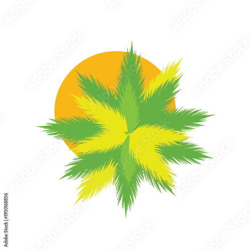 Abstract overhead illustration of vibrant tropical palm fronds with a sunny backdrop, evoking summer holidays.