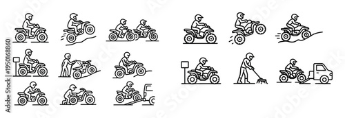 Transport icons with motorcycle rider truck outline