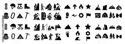 Outdoor icons with tent boot mountain minimal