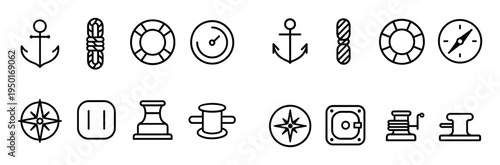 Marine icons with anchor lifebuoy outline
