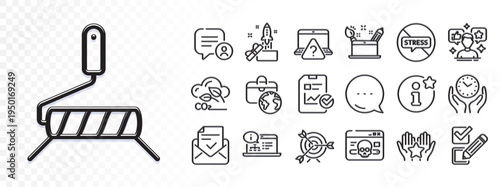 Co2 gas, Report checklist and Innovation line icons for web app. Glare of light effect. Message icon. Pack of Social media, Paint roller, Target pictogram icons. Vector