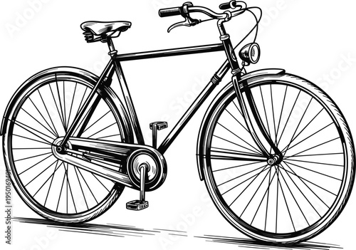 Vintage classic bicycle hand drawn sketch illustration isolated on a white background