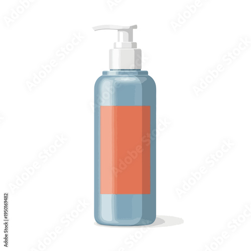 Vector graphic illustration of a blue bottle with white pump and orange label on a clean white background