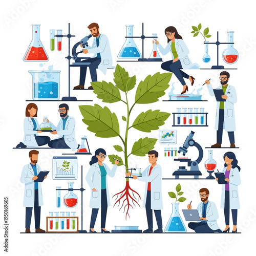 Scientists studying plant growth in a modern laboratory with advanced equipment
