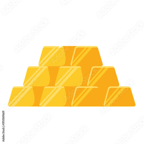 Vector illustration of gold bars stacked in a pyramid shape on a white background