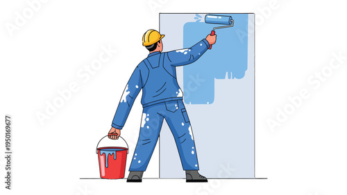 Artisan at Work: An artisan meticulously applies a vibrant coat of paint to a wall, demonstrating precision and expertise in the realm of home improvement and artistic creation.