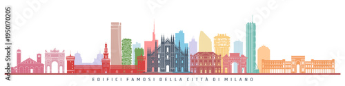 Milan City famous places Italy travel abstract flat colorful banner design