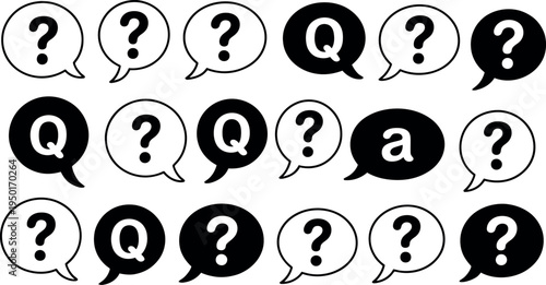 Question marks and speech bubbles graphic