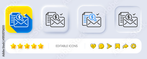Accounting report line icon. Neumorphic, Flat shadow, 3d buttons. Audit sign. Check finance symbol. Line accounting report icon. Social media icons. Vector
