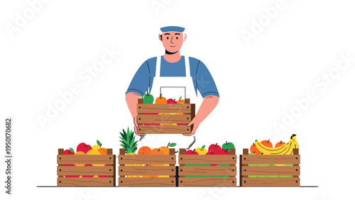 Fruit Vendor Display: A vendor proudly displays a vibrant array of fresh fruits in wooden crates, representing the beauty of healthy eating and the abundance of nature's bounty.