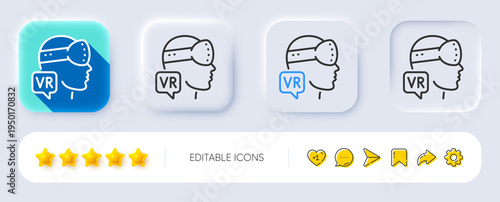 Augmented reality line icon. Neumorphic, Flat shadow, 3d buttons. VR simulation sign. Gaming headset glasses symbol. Line augmented reality icon. Social media icons. Vector