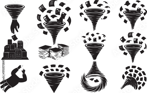 Black and white vector icon set featuring trophy cup wine glass candlestick lamp and award symbols isolated illustration