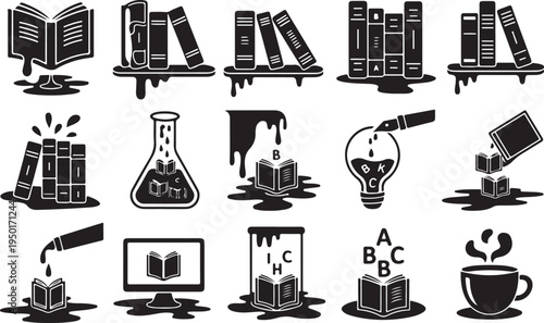 Black silhouette vector icon set of kitchen and hotel industry symbols for web design and business use