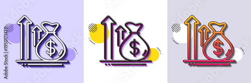 Budget profit line icon. Halftone dotted pattern. Gradient icon with grain shadow. Money loan sign. Cash profit symbol. Line budget icon. Various designs. Vector