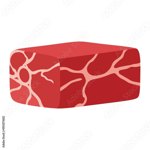 A vibrant and detailed vector illustration of a fresh raw red meat block, perfect for culinary designs, food preparation concepts, and butcher shop graphics