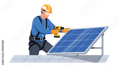 Solar Panel Installation: A skilled technician diligently installs a solar panel, showcasing commitment to sustainable energy and a greener future.