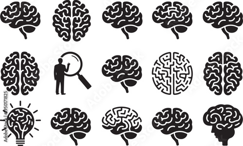 

A vintage vector illustration featuring a decorative pattern of tree silhouettes and floral rose elements shaped like a human brain to represent a creative mind and design concept