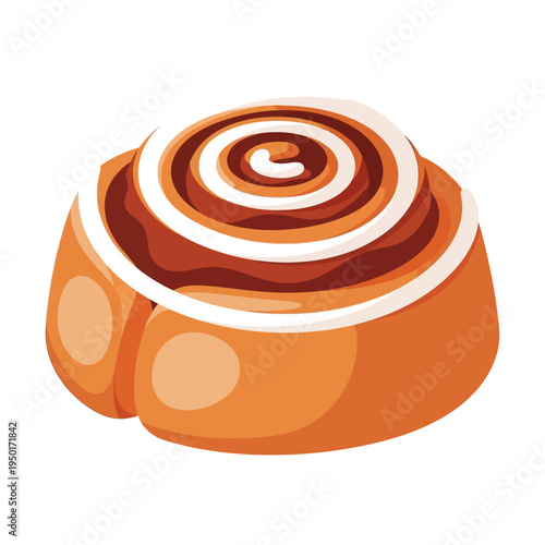 Sweet bakery cinnamon roll vector illustration, a delightful, freshly baked pastry with swirled spice and creamy frosting, perfect for breakfast and dessert